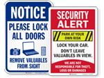 Not Responsible for Theft, Lock Your Car Signs