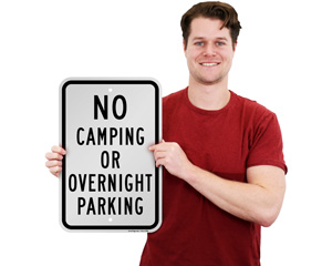 No Camping or Overnight Parking Sign