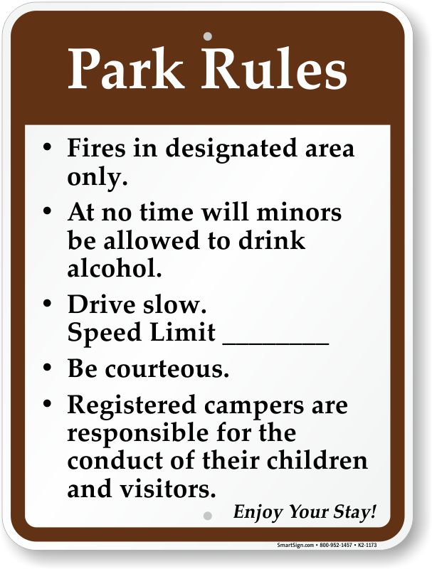 Rules in the Park. Campsite Rules. Park Rules signs.