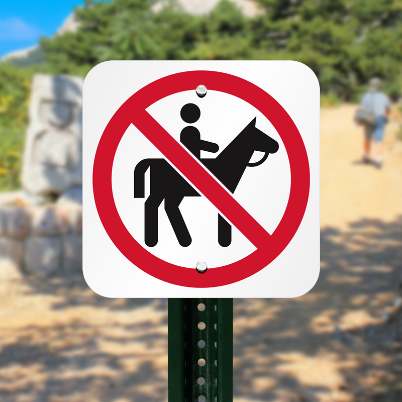 No Horse Riding Correx Safety Sign 300mm x 200mm x 6mm Green/White.