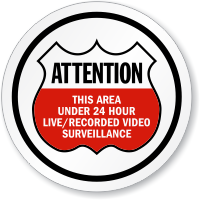 Attention 24 Hour Video Surveillance Shield ISO Sign