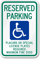 Reserved Parking Placard Handicapped Sign