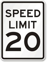 Speed Limit 20 MPH Aluminum Speed Limit Sign