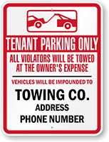Custom Tow Away Tenant Parking Only Sign
