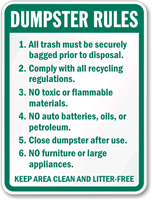 Dumpster Rules Sign