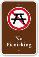 No Picnicking Campground Park Sign with Graphic