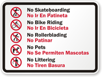 Bilingual No Skateboarding Sign (with Graphic)