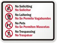 No Soliciting Bilingual Sign With Graphic