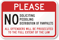 Private Property No Soliciting Peddling Sign