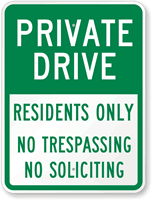 Residents Only No Trespassing, No Soliciting Sign