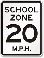 School Zone 20 MPH Sign