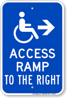 Access Ramp To The Right Handicap Sign