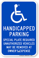 Handicapped Parking Special Plate Required Sign