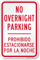 Bilingual No Overnight Parking Sign