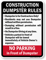 Construction Dumpster Rules Sign