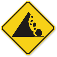 Falling Mountain Rocks Symbol Road Warning Sign