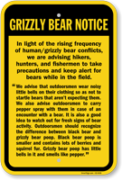 Hikers Take Precautions Grizzly Bear Notice Sign