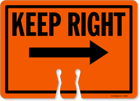 Keep Right Cone Top Warning Sign