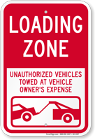 Loading Zone, Unauthorized Vehicles Towed Sign