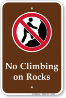 No Climbing On Rocks Campground Sign