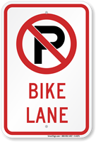 No Parking Bike Lane Sign with Graphic