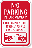 No Parking Unauthorized Vehicles Towed Sign