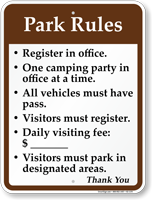 Park Rules, Visitors Must Register Campground Sign