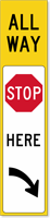 Reflective All Way: Stop Here with Arrow Label