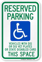 Reserved Parking Disable Vet Plates Sign