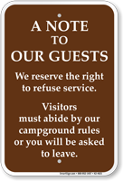 Right To Refuse Service Campground Rules Sign