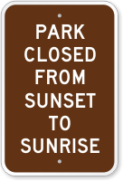 Park Closed From Sunset To Sunrise Campground Sign
