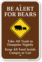 Take All Trash To Dumpster Nightly Bear Warning Sign