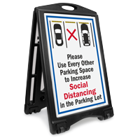 Please Use Every Other Parking Space to Increase Social Distancing in Parking Lot BigBoss A-Frame Portable Sidewalk Sign