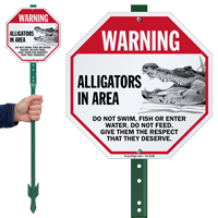 Warning Alligators In Area Do Not Swim Sign Stake Kit