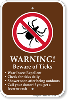 Warning, Beware of Ticks Campground Sign