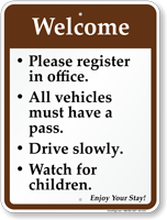 Welcome, Campground Rules Sign