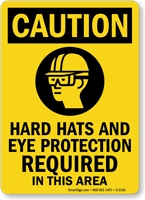 Caution (ANSI) Hard Hats Eye Protection Sign