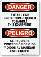 Bilingual Eye And Ear Protection Required Sign