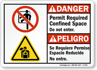 Bilingual Permit Required Confined Space ANSI Danger Sign