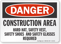 Construction Area OSHA Danger Sign