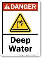 Deep Water ANSI Danger Sign With Graphic
