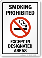 Smoking Prohibited Except In Designated Areas Sign