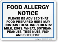May Contain Milk, Egg, Wheat, Peanuts, Fish Sign