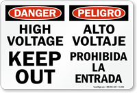 Danger High Voltage Keep Out Sign Bilingual