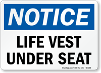 Life Vest Under Seat Sign