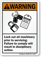 Lockout Machinery Prior To Servicing ANSI Warning Sign