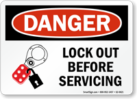Lock Out Before Servicing Danger Sign