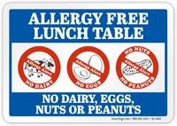 No Dairy Eggs Nuts Peanuts Allergy Free Lunch Table Sign