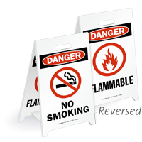 Danger No Smoking Flammable Reversible Fold-Ups Floor Sign