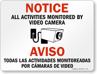 Bilingual Activities Monitored By Video Camera Sign